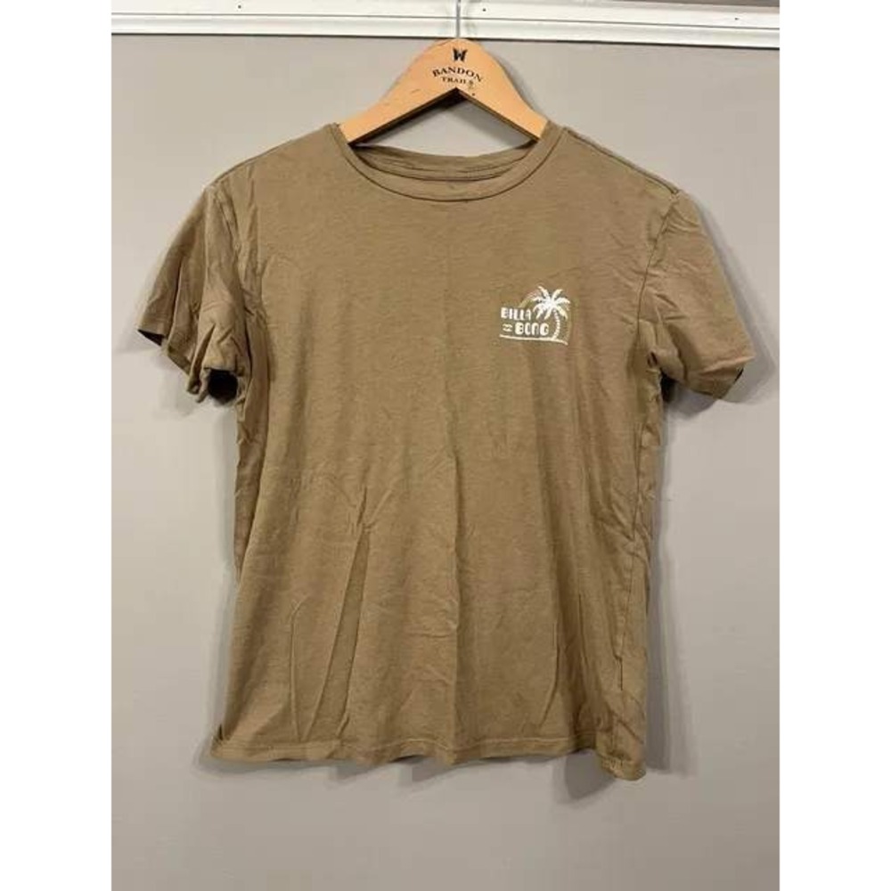 Billabong Womens Tan Graphic T-Shirt Palm Tree Rainbow Short Sleeve Tee XS